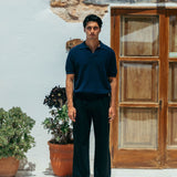 James Open Knit Polo, Navy