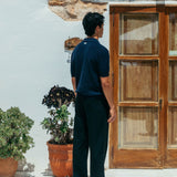 James Open Knit Polo, Navy