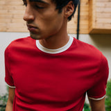 T-shirt Brando, rouge à col contrastant