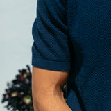James Open Knit Polo, Navy