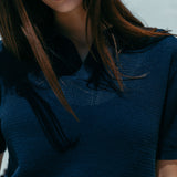 James Open Knit Polo, Navy