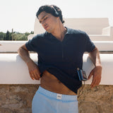 James Open Knit Polo, Navy