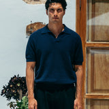 James Open Knit Polo, Navy